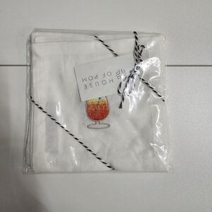 NEW Emoji House of Pom Embroidered Cocktail Napkins Drink Coaster Set of 6